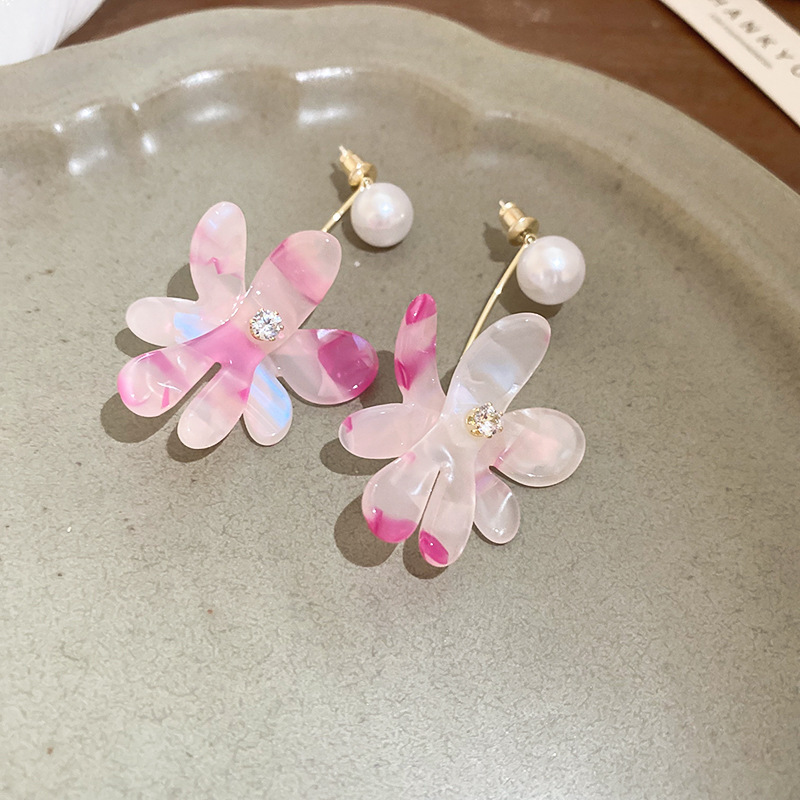 银针树脂晕染花朵耳环轻奢高级感耳钉复古时尚百搭耳饰设计感小众|undefined