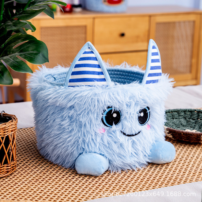 Cesta de almacenamiento de escritorio INS Cute de dibujos animados hechos a mano cuerda de algodón tejido barril de almacenamiento de artículos diversos de juguete canasta de almacenamiento marco de almacenamiento