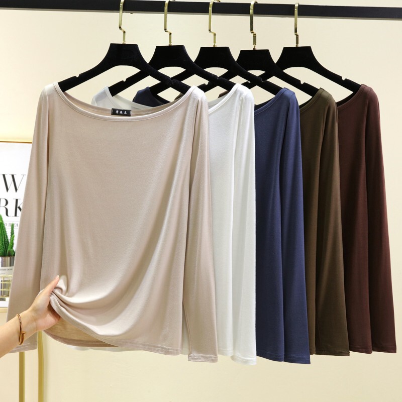 Women's Summer Modal Thin Inner Base Shirt Slim-Fit Slimming Collarbone Top