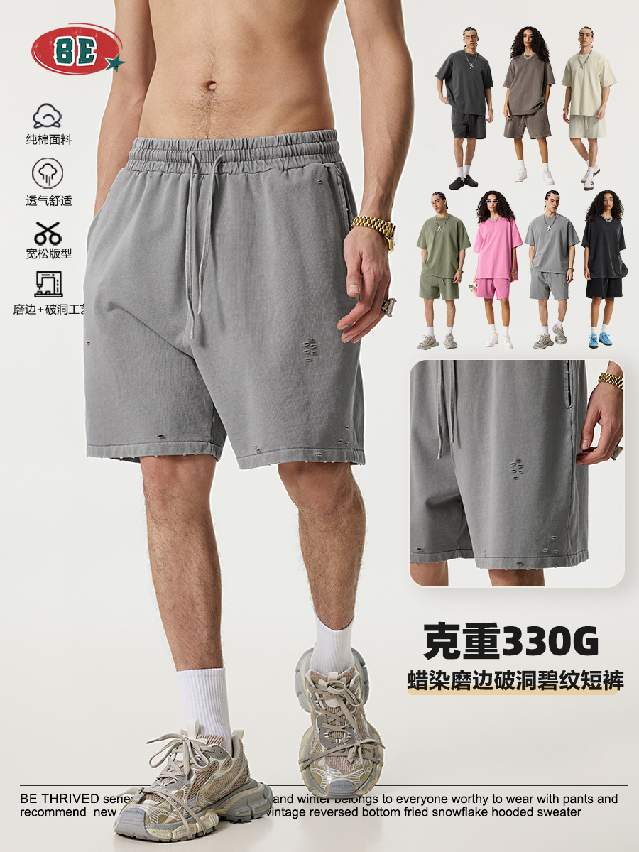 Pantalones Cortos Deportivos Lavados para Hombre de Algodón