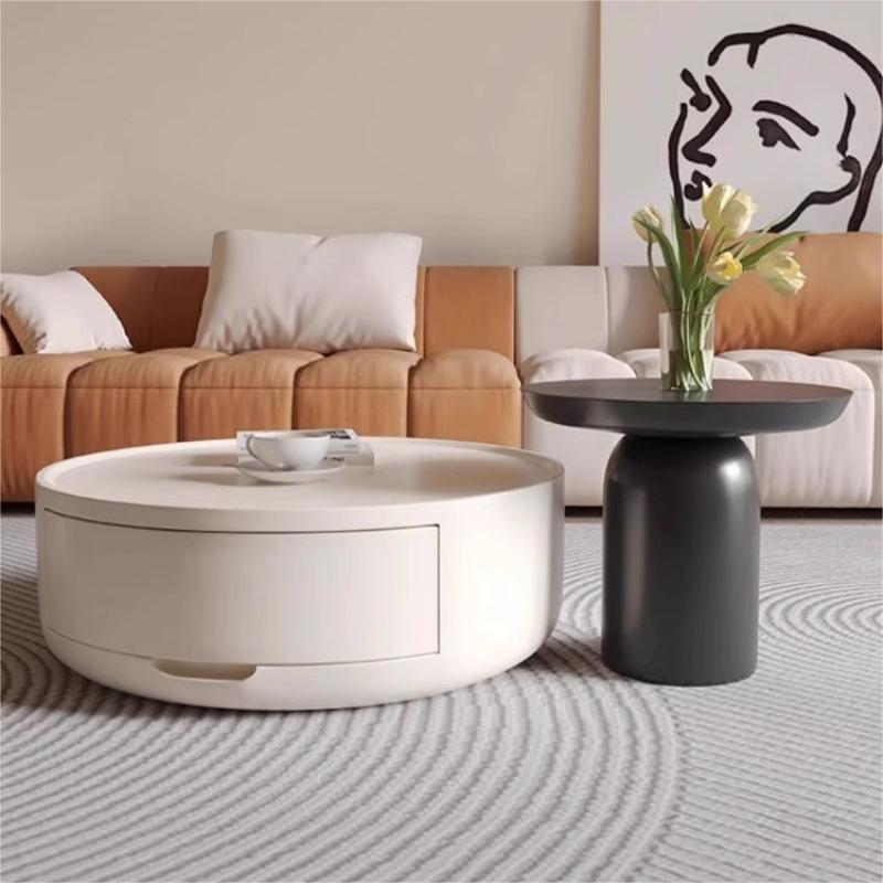 Nórdico estilo crema redonda mesa de café Luz de lujo moderno simple mesa auxiliar sala de estar casa pequeño apartamento TV gabinete combinación image 4
