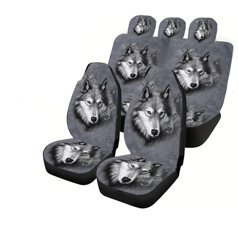 Cubierta de asiento de coche con estampado de lobo feroz dominante transfronterizo personalidad estilo europeo y americano decoración interior general cojín de asiento en stock image 5