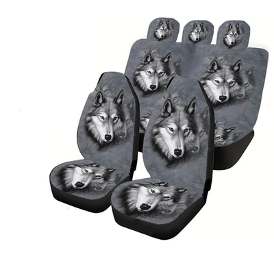 Cross-border domineering wolf printed car seat cover personalized European and American style universal interior decoration seat cushion in stock (Universal seat cover) - big-bad-wolf-5-seats-general