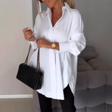 欧美跨境宽松衬衫高级感多色百搭简约长袖衬衫大码纯色休闲 女衬