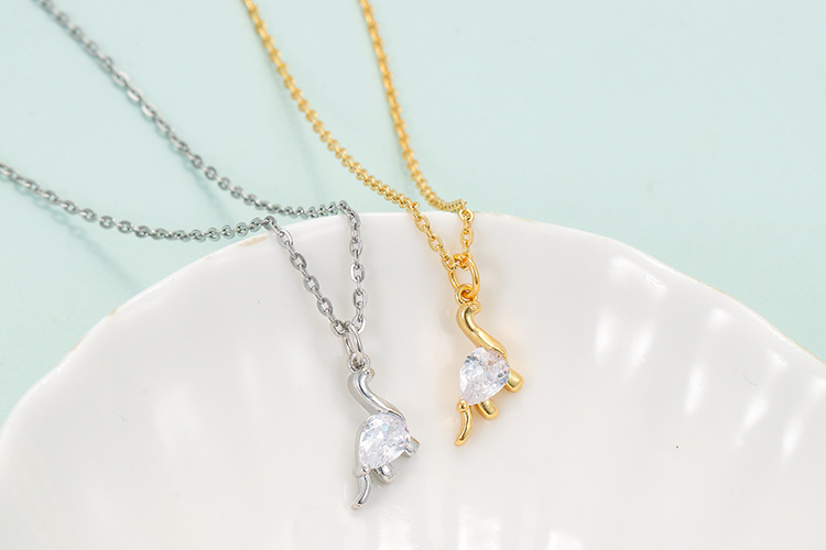 Geometric Pattern Unisex Gender Fashion Small Dinosaur Copper Inlaid Zircon Pendant O-word Chain Clavicle Chain
