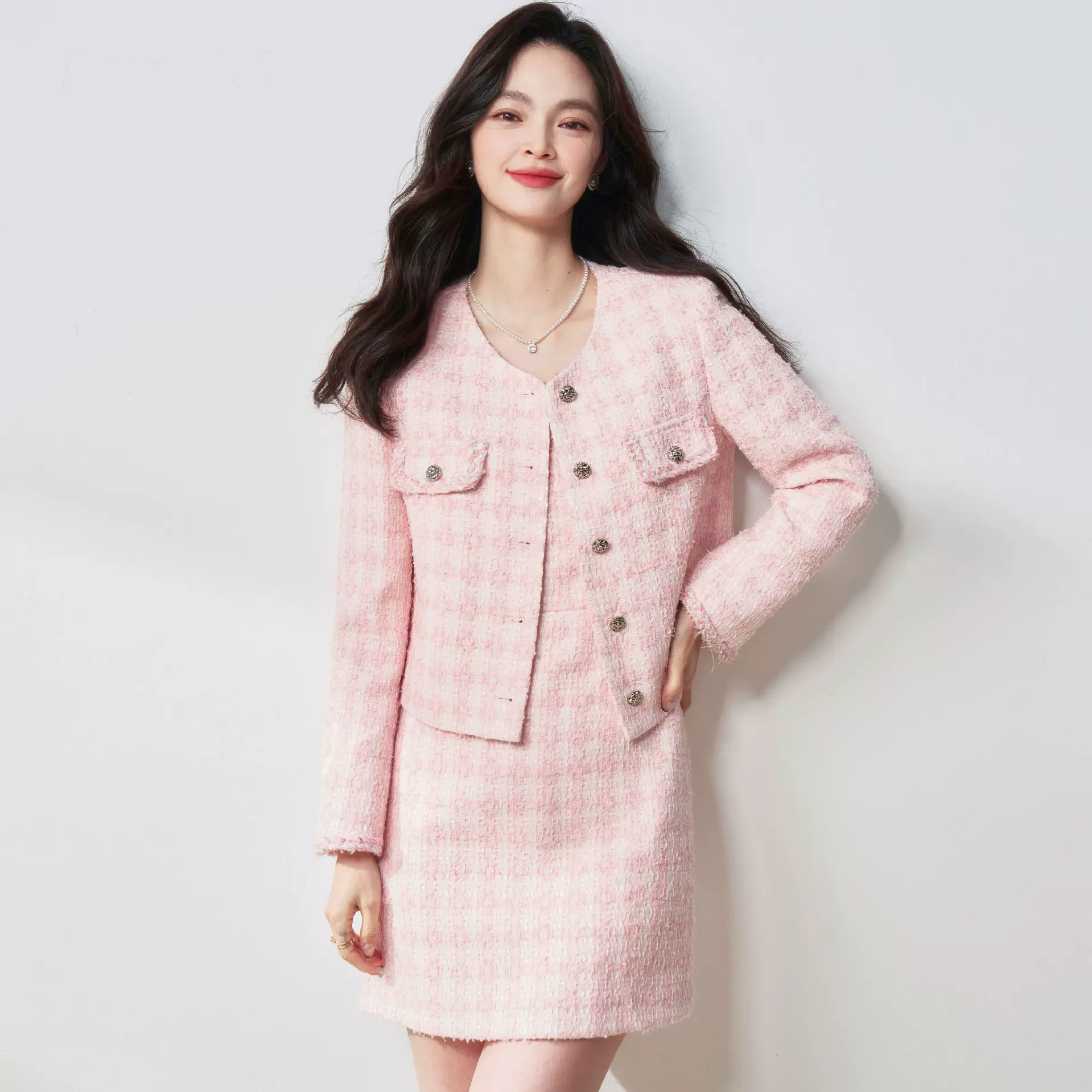 25清仓千金风法式粉色小香风套装高级感气质外套25069连衣裙25070