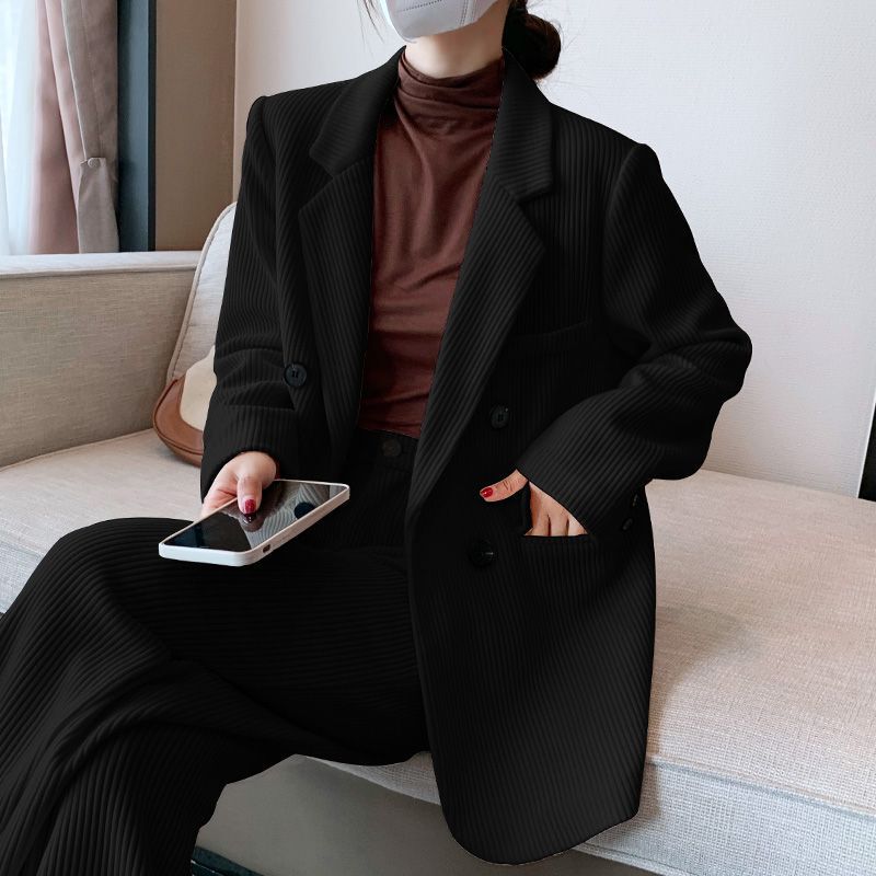 白色灯芯绒西装外套女韩版宽松春秋高级感休闲气质加棉西服上衣冬|undefined