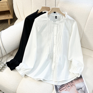 White Shirt Shirt Women's Long-sleeved Plus Size 2025 Spring Design Sense Top plus size chubby girl Outer Wear