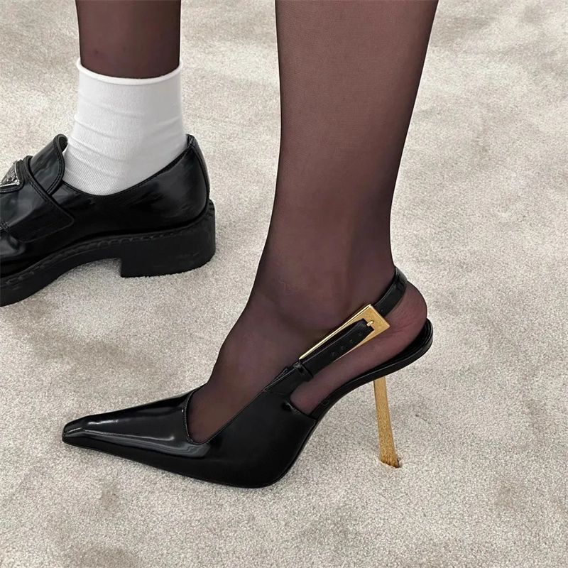 Park Choi-young Same Rose Black Sandals Women Spring/Summer 2024 New Metal Buckle Pointed Stiletto Heel Women Park Choi-young Same Rose Black Sandals Women Spring/Summer 2024 New Metal Buckle Pointed Stiletto Heel Women
