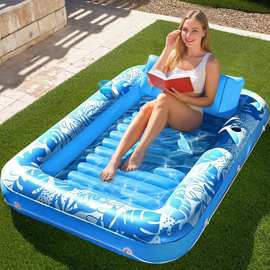 跨境充气浮床泳池成人水床草坪浴缸靠背躺床美黑晒池户外浮舟水池