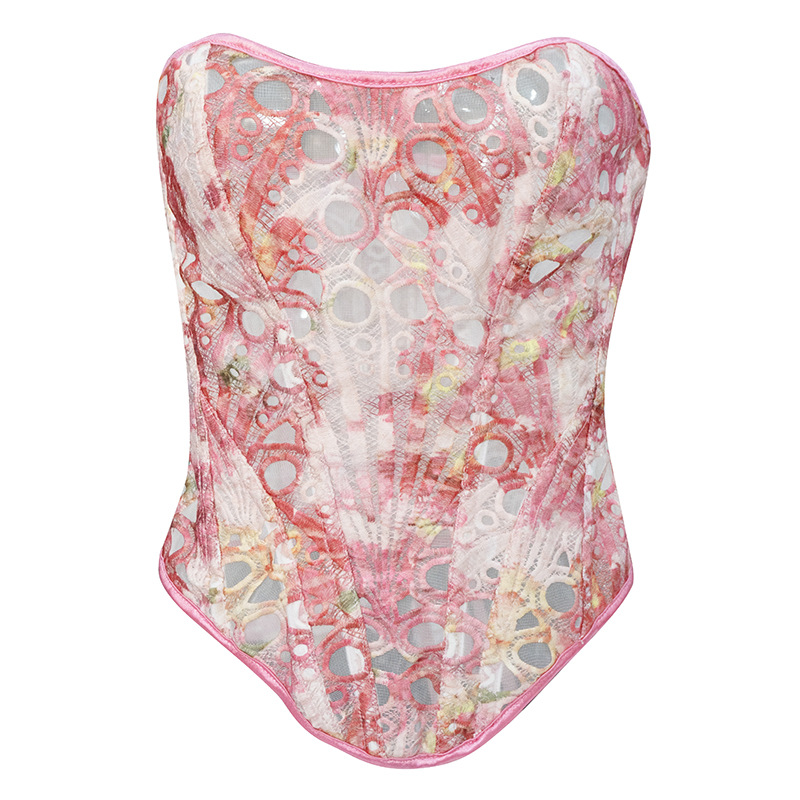 Top Corsé Moldeador Estampado Floral de Poliéster con Soporte de Pecho