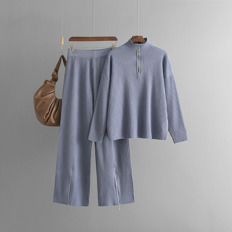 910g Weight Long Sleeve Sleeve Length knit Fabric Type Pant Co-ord Set Sets Type 2 Pieces Set Quantity Daily Occasion Turtleneck Neckline Regular Fit Fit Type Solid Color Pattern Spring, Autumn Season Women's Gender Zipper Design Simple Style Style Daily Women's Simple Style Solid Color Knit Zipper Pant Co-ord Set Pants Sets 4