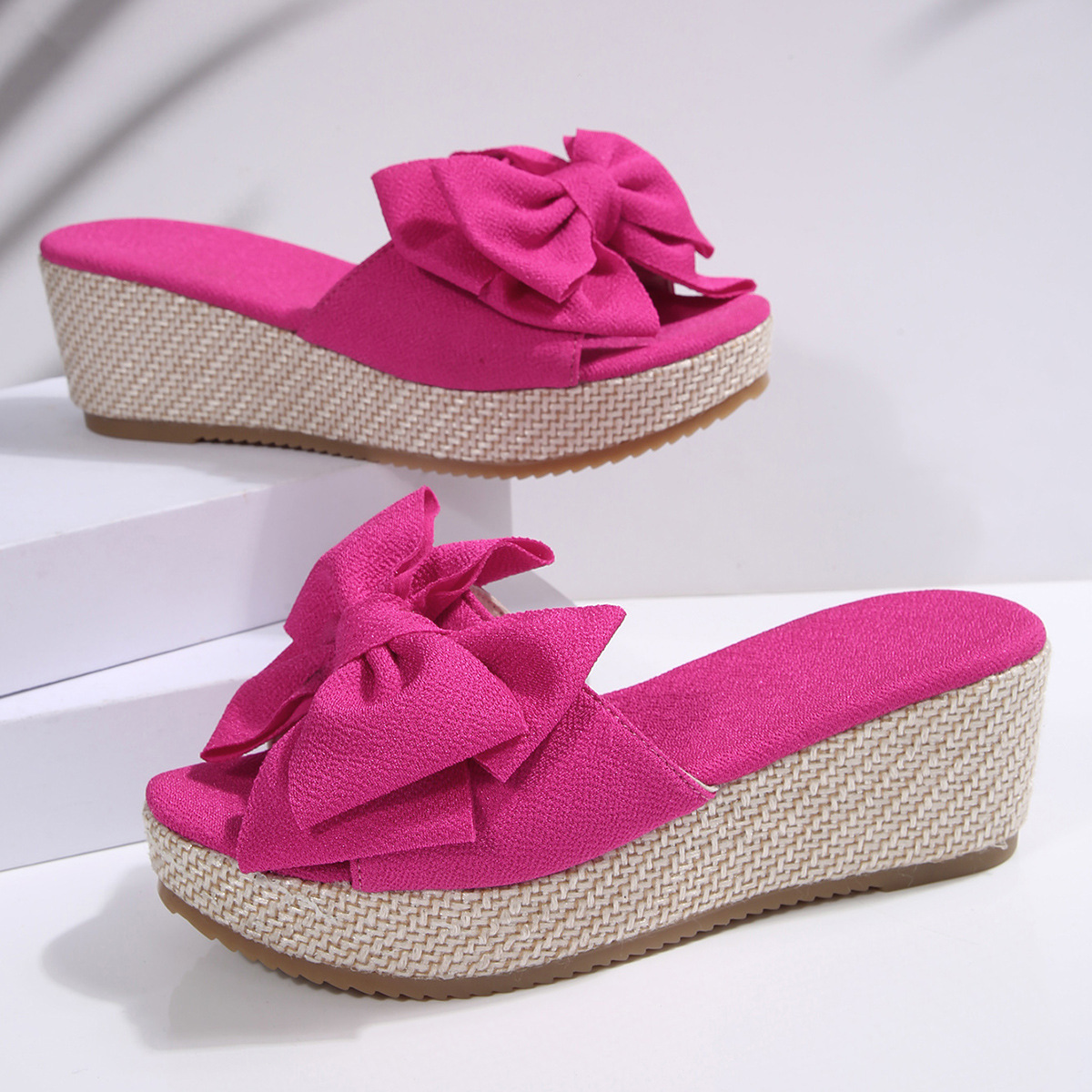 Women's Summer Bow Wedge Sandals European And American Style Thick Sole Platform Fabric Plus Size New Style_vogvips.com
