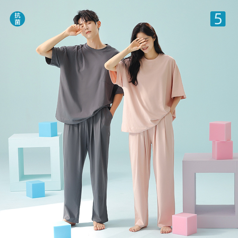 [Heavy Ice Porcelain Cotton] Light Sports Wearing Spring and Summer Short Sleeve Pants Couple Home Clothes Women's Pure Cotton Pajamas