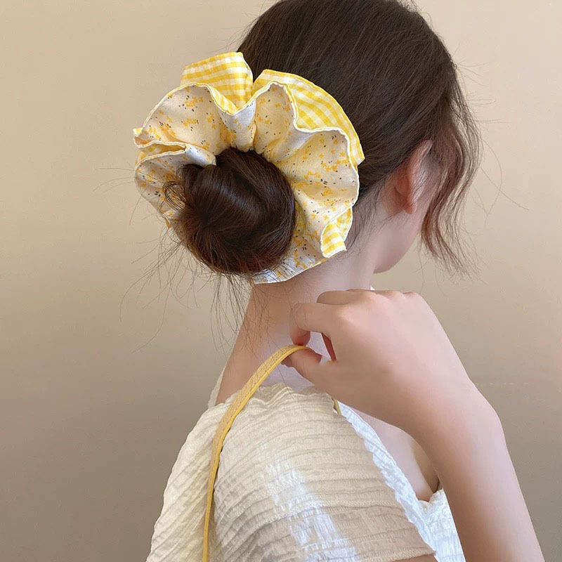 Primavera y verano, esbeltas nubes de color crema francesa de alta calidad, lazo para el cabello grande, cola de caballo, lazo de intestino grueso, tocado, flor para la cabeza