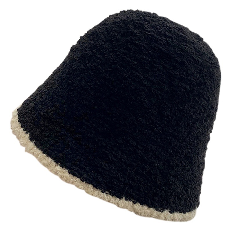 帽子の黒いニットのぬいぐるみの帽子の女性の秋冬の韓国版の大きい頭はバケツの帽子を囲みます。