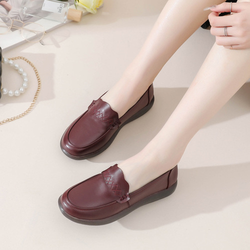 Mother's shoes spring and autumn genuine leather soft sole comfortable leap month single shoes flat sole middle-aged and elderly women's beef tendon sole super soft leather shoes for women