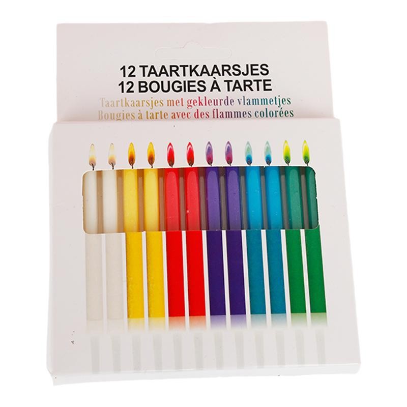 Velas de cumpleaños de Rainbow Flame 12 cargadas