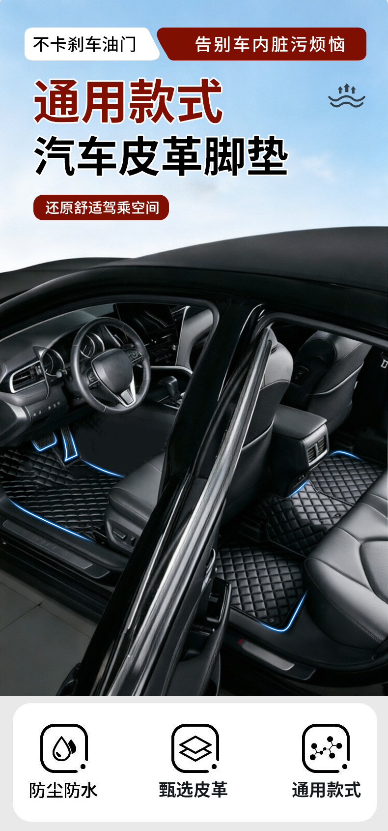 Cross-border foreign trade universal car floor mats, leather, waterproof, non-slip, all-season use, five-piece set, suitable for all car models, wholesale