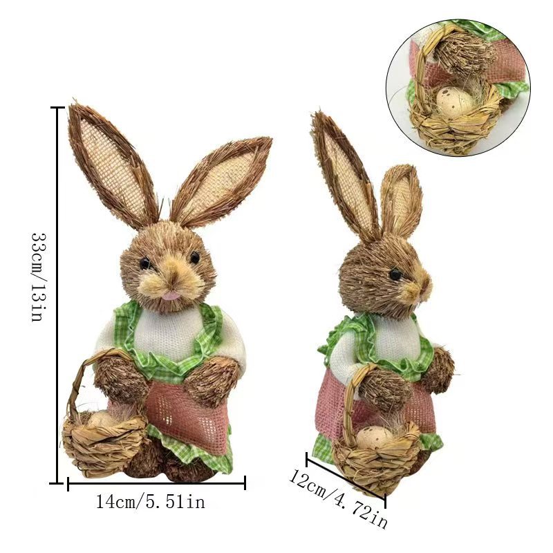 Accesorios de tiro de campo de estilo retro pastoral de conejo de paja hecho a mano de Pascua