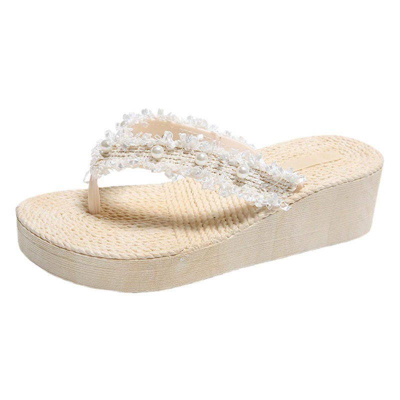 Женские тапочки, летние дизайнерские, новые модные Универсальные шлепанцы, увеличивающие рост, удобная Пляжная обувь на среднем каблуке