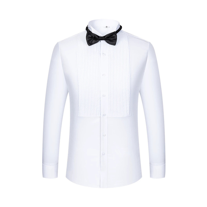 Men's Slim-Fit Bamboo Fiber Stretch Long-Sleeve Shirt, Wedding Groom's White Shirt, Performance Outfit, Dinner Host's Formal Wear Men's Slim-Fit Bamboo Fiber Stretch Long-Sleeve Shirt, Wedding Groom's White Shirt, Performance Outfit, Dinner Host's Formal Wear
