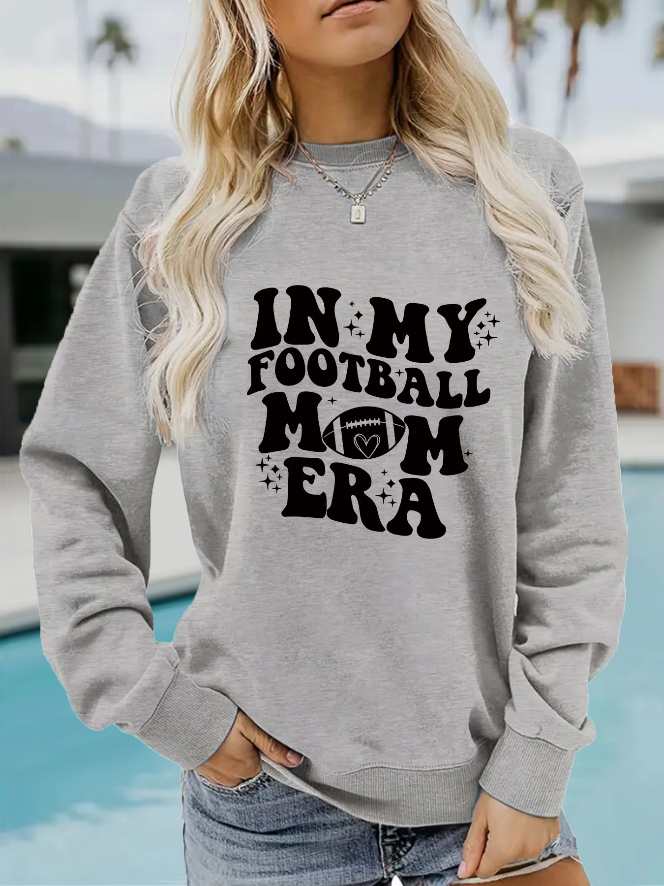 Autumn And Winter Women's Casual Long Sleeve Round Neck IN MY FOOTBALL Printed Pullover Sweatshirt_desvips.com