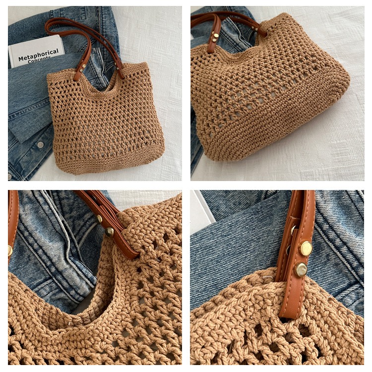 Artistic and retro hand-woven bags, casual cotton thread single-shoulder bags, tote bags, woolen bags, shopping bags for women undefined