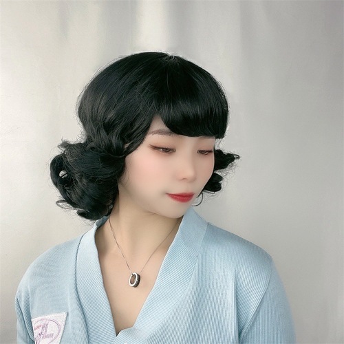Wig for women with medium-length and short curly hair with bangs, pear blossom head, egg roll mother's head, middle-aged and elderly wig headgear manufacturer wholesale