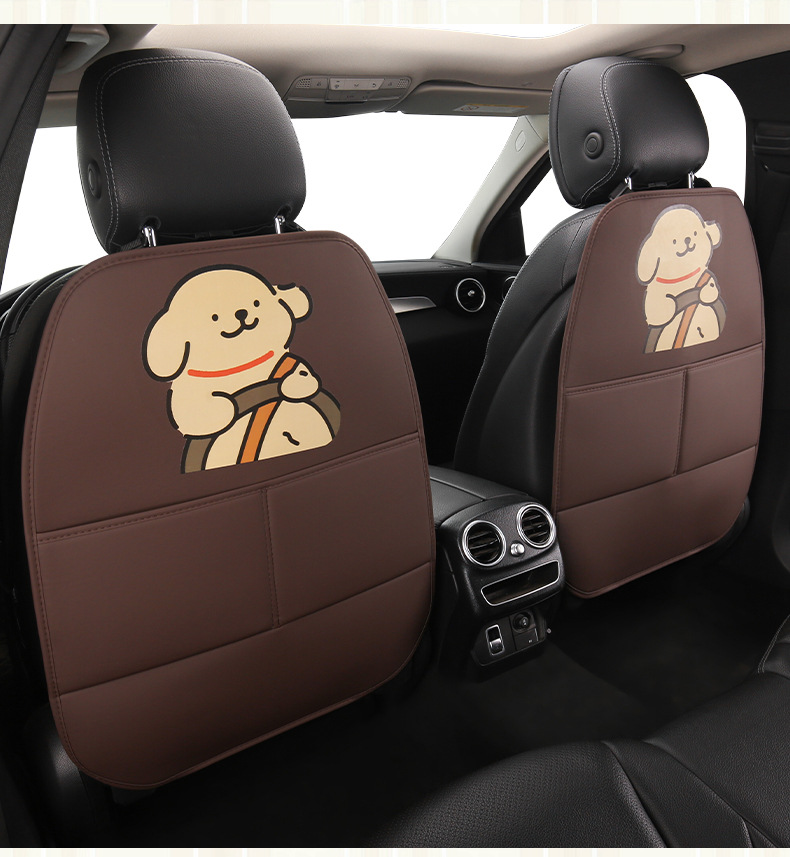 Cute Cartoon Anti-Kick Mat for Car Seat Back for Ladies, Anti-Dirt Mat for Car Seat Back with Storage Strap