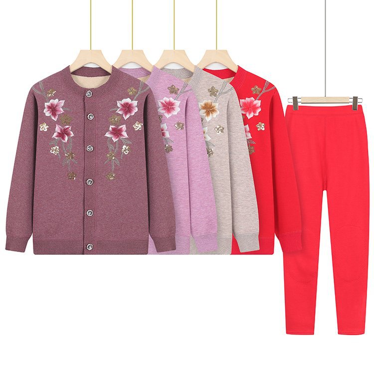 妈妈保暖内衣套装加绒加厚中老年人秋冬女老太太衣服裤子奶奶冬装