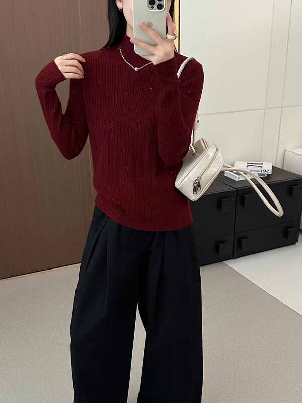 2025秋冬新款半高领毛衣女高级感修身内搭上衣长袖气质打底针织衫|undefined