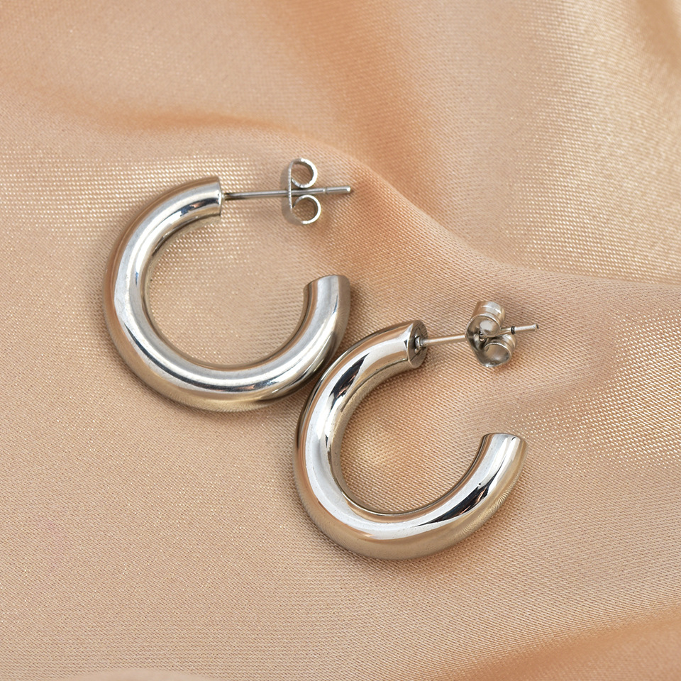 18K Real Gold Plated Plating Material Ear Studs Classification 1 Pair Quantity Daily Occasion PVD Coated 18K Gold Plated Real Gold Plated C Shape Titanium Steel Simple Style Waterproof Non Tarnish Ear Studs