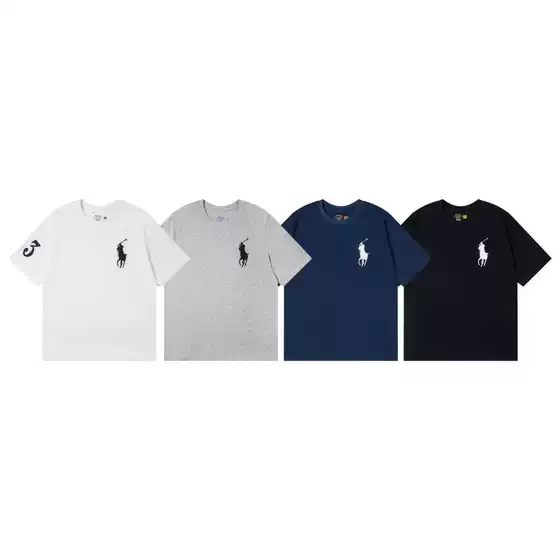 QR-Code Scanable Ralph Lauren Little Pony Embroidery Crew Neck Casual Knit Short-Sleeve T-Shirt for Men and Women Couple Style Wholesale