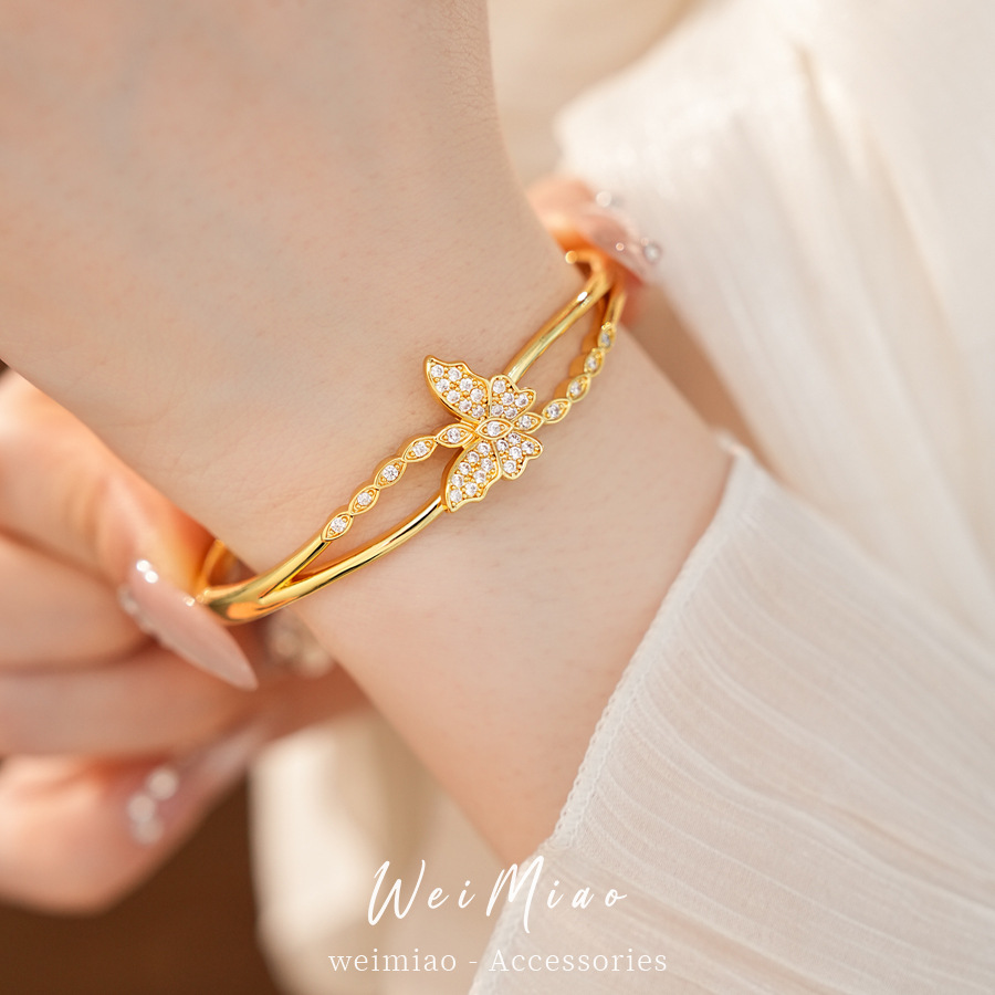 18k oro real electrón de diamante cruzado mariposa pulsera de pulsera de pulsera personalidad ligera lujo nicho de alta calidad joyas