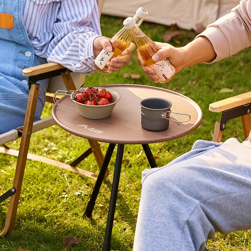 Mesa redonda pequeña plegable de aleación de aluminio para exteriores, mesa portátil de altura ajustable, mesa de té para acampar, mesa de comedor plegable para acampar