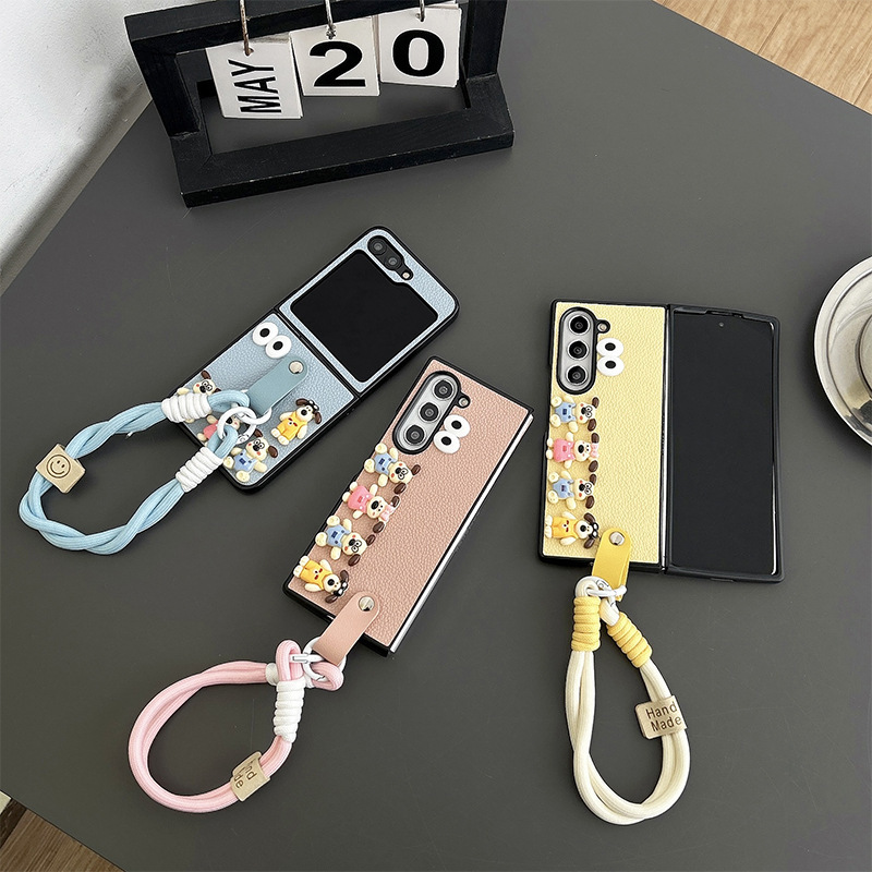For Samsung ZFlip6 Flip Phone Case Folding Fold5 Portable Rope Findn3Flip Puppy Cartoon