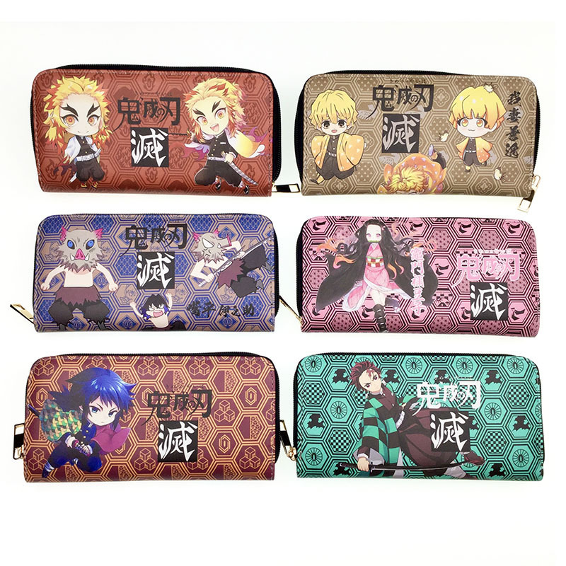 减灭 鬼灭之刃长款钱包 彩色印花PU皮零钱包三折卡包男女通用钱夹