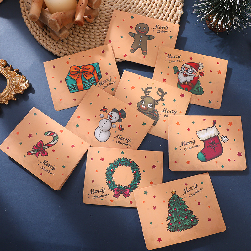 Conjunto De 9 Tarjetas De Felicitación De Dibujos Animados Plegables Con Bendiciones De Deseos Creativas De Navidad Retro display picture 1