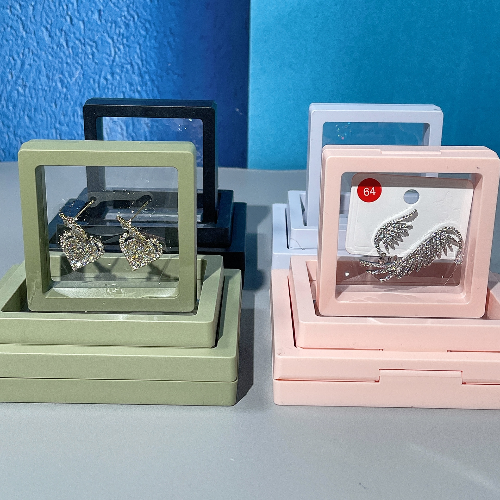 防氧化pe膜首饰盒饰品项链收纳袋耳环耳钉耳饰悬浮架透明薄膜盒子