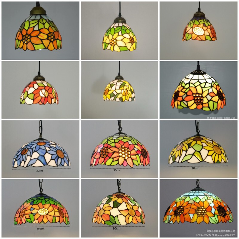 One-piece creative restaurant lamp iron hanging lighting Tiffany colorful pastoral sunflower single-head glass chandelier One-piece creative restaurant lamp iron hanging lighting Tiffany colorful pastoral sunflower single-head glass chandelier
