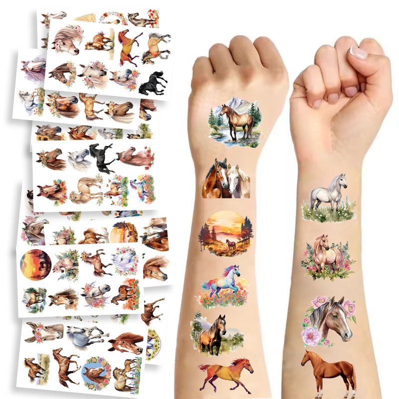 10 Cartoon New Year Horse Tattoo Stickers Party Decoration Animal Arm Children's Water Transfer Tattoo Stickers Cross-Border Stickers 10 Cartoon New Year Horse Tattoo Stickers Party Decoration Animal Arm Children's Water Transfer Tattoo Stickers Cross-Border Stickers