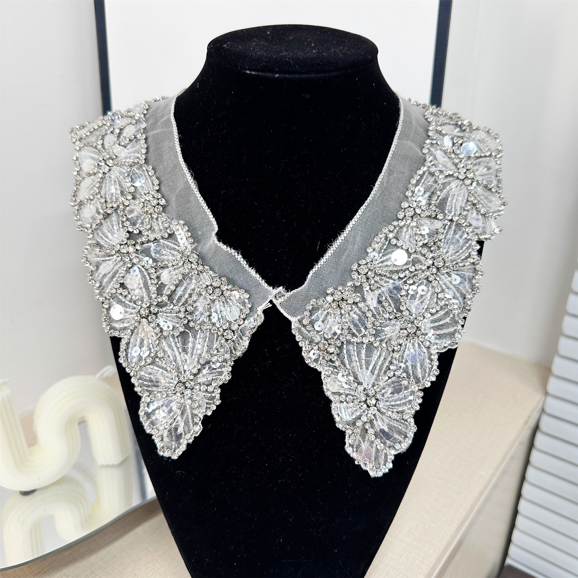 Productos semiacabados con cuentas de malla collar flor bordado tridimensional collar asiento accesorios de flores DIY bordado vestido de novia collar image 3
