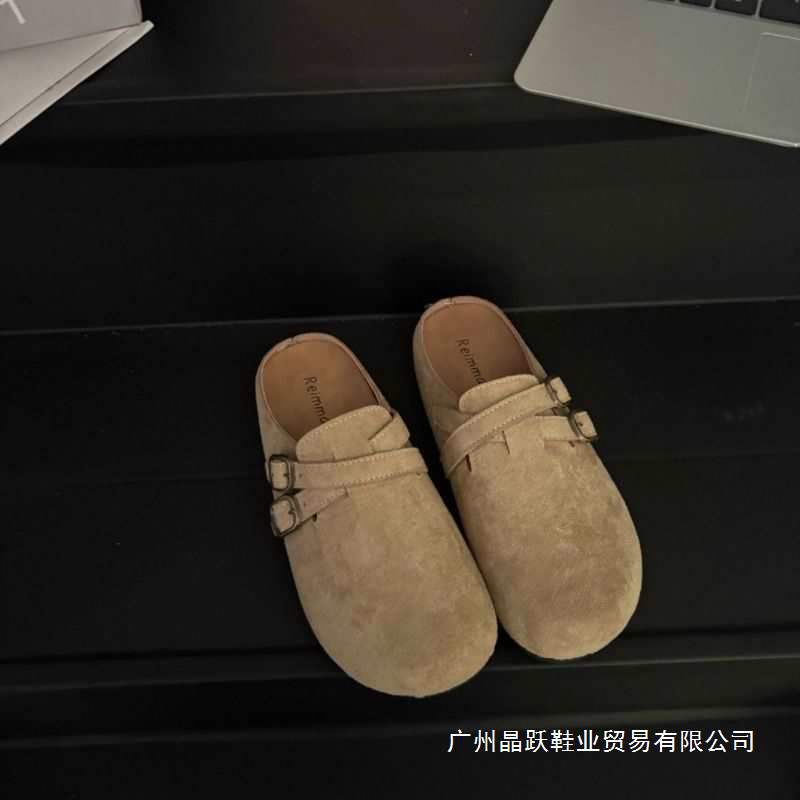 630时尚勃肯2025新款平底脚蹬软底包头博肯懒人拖鞋卡其色黄色
