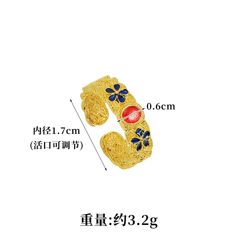 Anillo de oro de arena vietnamita, anillo de rubí de imitación, joyas de bronce chapadas en oro, no se desvanecen