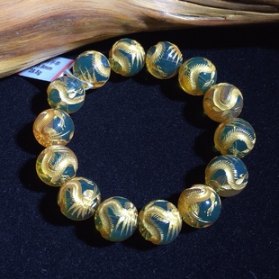 15mm Mexico Blue Po carved round bead bracelet dragon dragon in Tianlong Ball gilding process quality 3A water purification