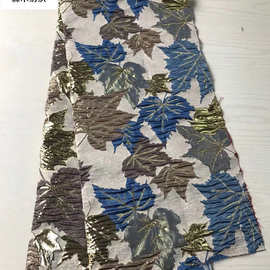 枫叶金线提花 礼服外套旗袍面料 色织金属丝女装服装布料批发