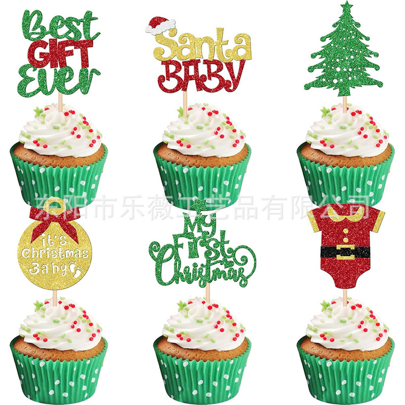 クリスマスケーキデコレーションクリスマスツリーサンタクロースグリッター紙ケーキインサートベーキングケーキフラグインサート|undefined