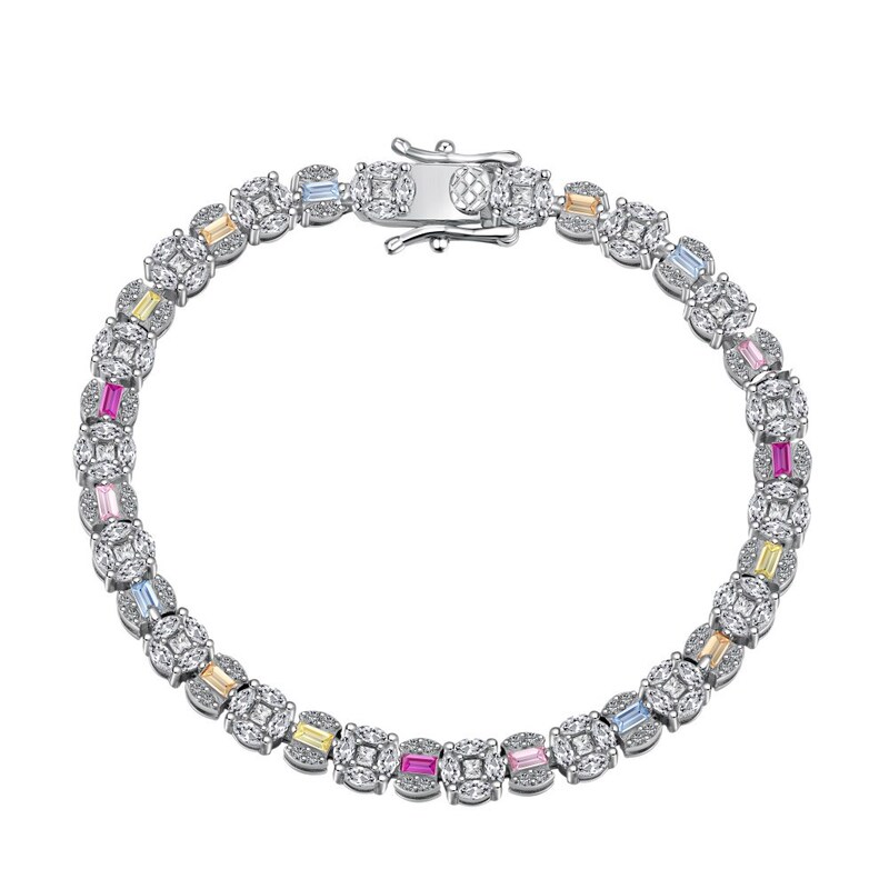 Linlang jewelry original design S925 sterling silver bracelet female European and American light luxury advanced tennis chain color zircon bracelet