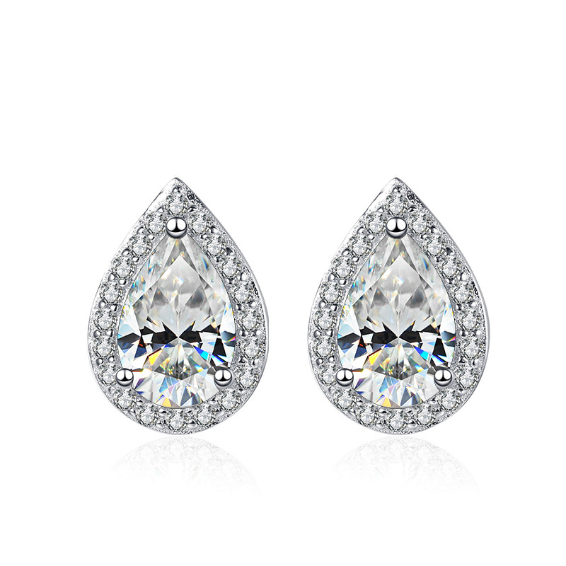 925 pendientes de plata esterlina para mujeres 1 quilates pendientes de piedra de moissanita de color en forma de pera platado pt950 oro joyas de orejas compactas